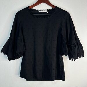 See by Chloe Womens Black Swiss Dot Bell Sleeve Blouse Size 4 100% Cotton